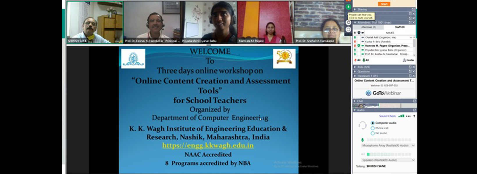 3 days state level online workshop on “Online Content Creation and Assessment Tools” for School Teachers conducted from 4th to 6th June 2020 through GoToWebinar