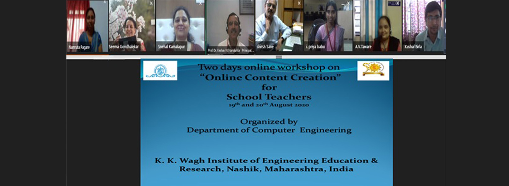 Two day state level online workshop for school teachers on “Online Content Creation” on 19th and 20th August 2020